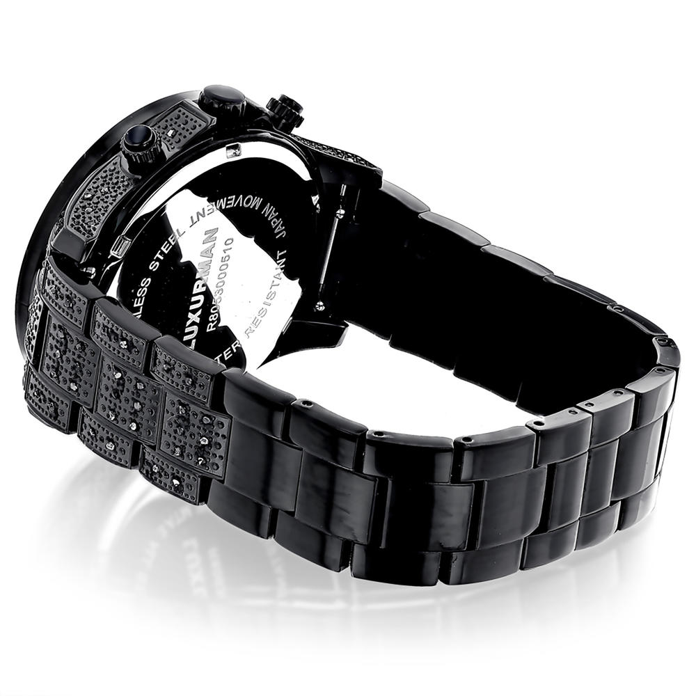 LUXURMAN Iced Out Men's Quartz Watch with 1.25 ct. Black Diamonds