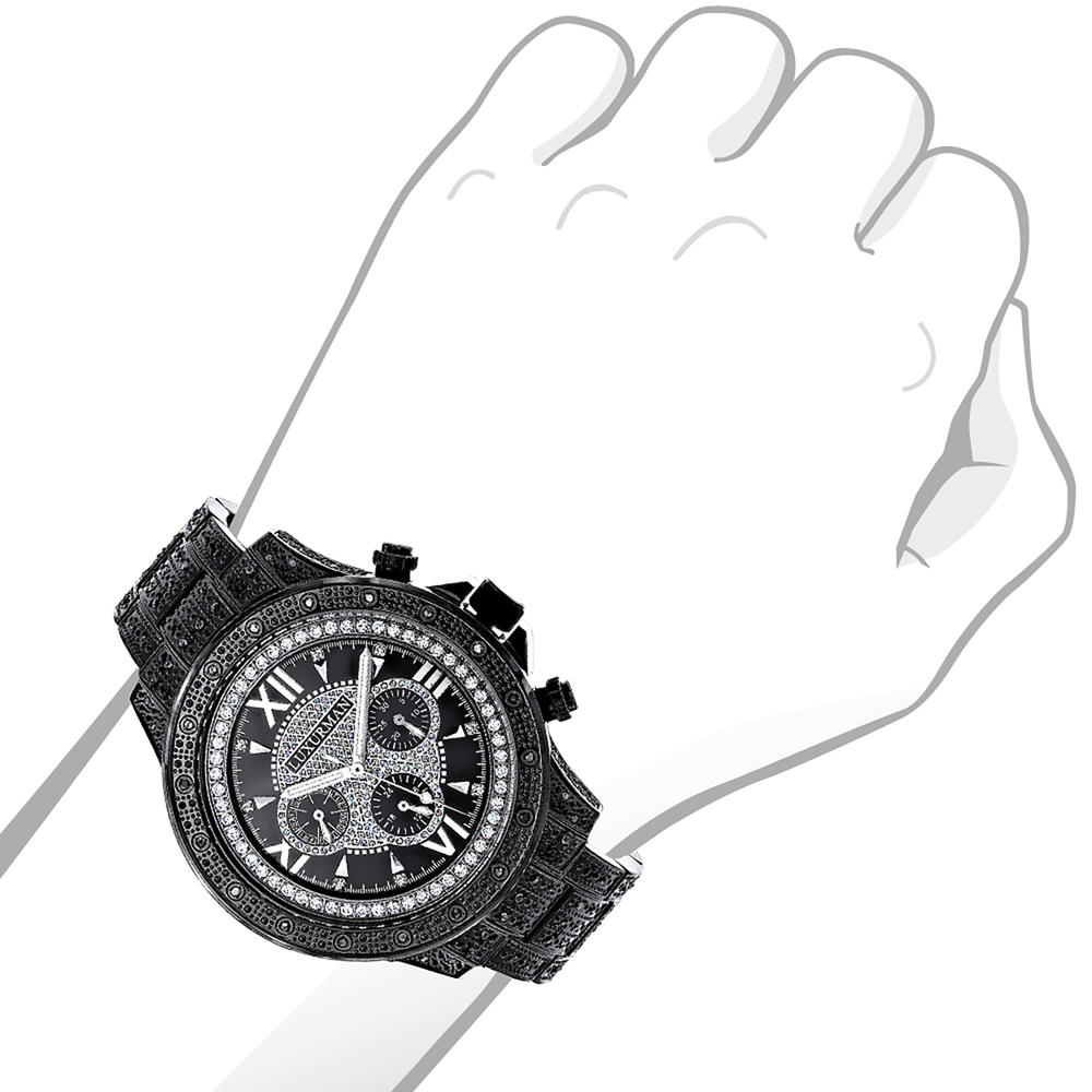 LUXURMAN Iced Out Men's Quartz Watch with 1.25 ct. Black Diamonds