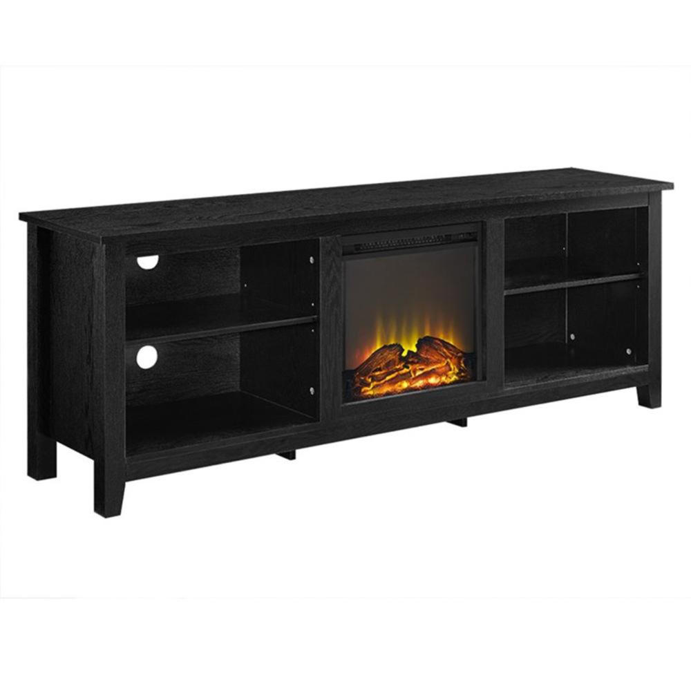 Walker Edison 70" Wood Fireplace TV Stand - Black