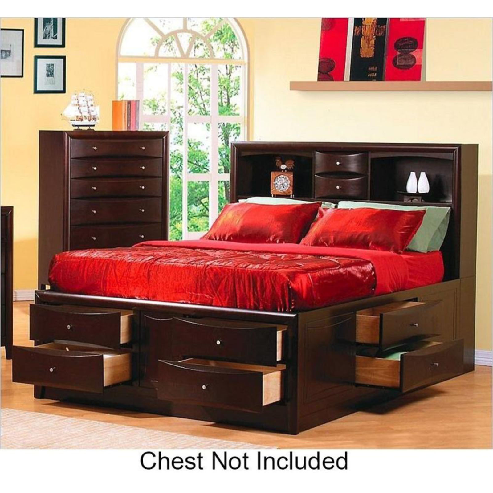 Coaster Queen Size Bookcase Bed with Storage Drawers - Cappuccino