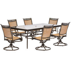 Hanover FNTDN7PCSWG-P Fontana 7 Piece Six Sling Swivel Rockers and an Extra Large Glass-top Table Outdoor Patio Dining Set