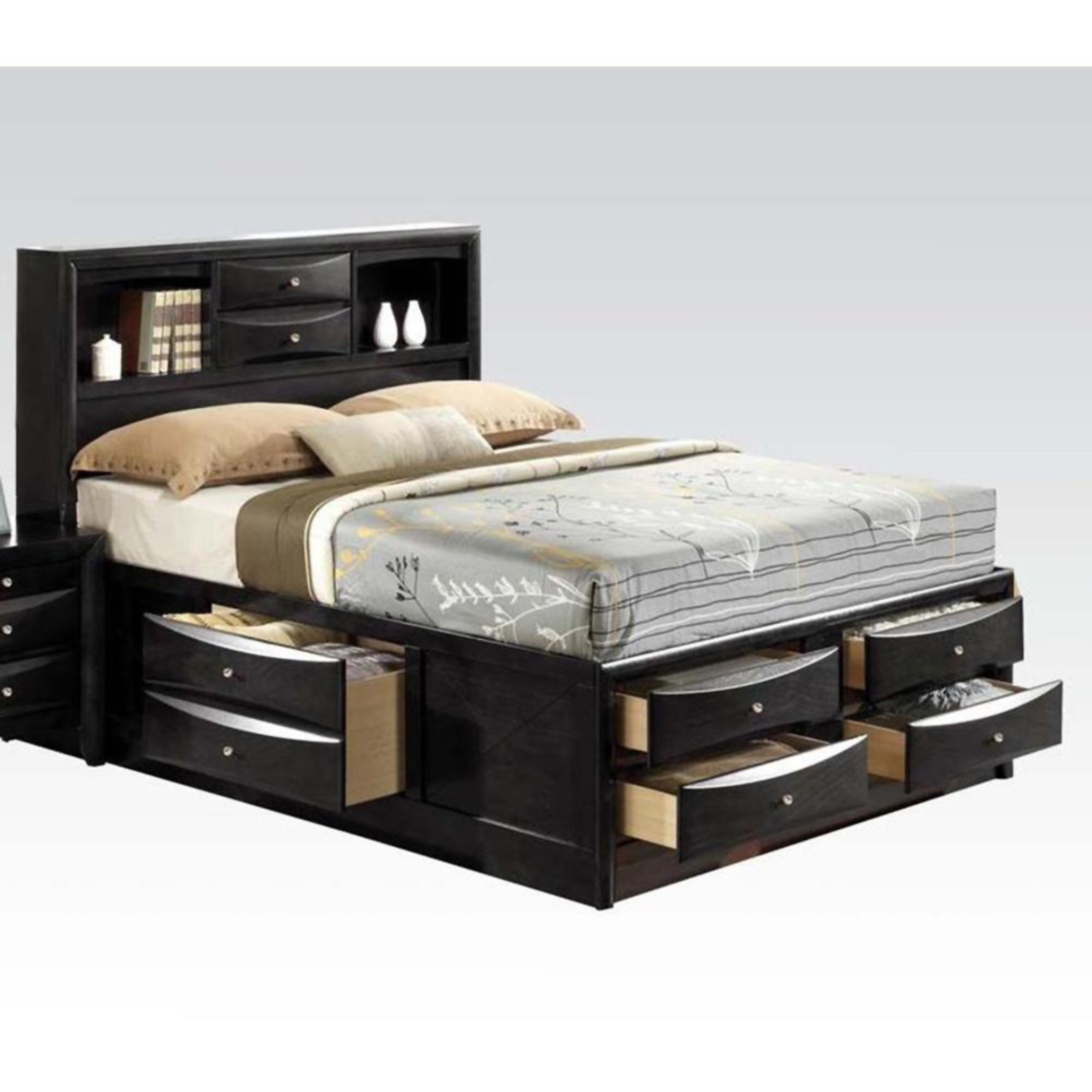 Acme United Ireland King Storage Bed with Bookcase Drawers - Black