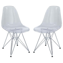 America Luxury Modway Paris Mid-Century Modern Side Chairs with Steel Metal Base in Clear - Set of 2