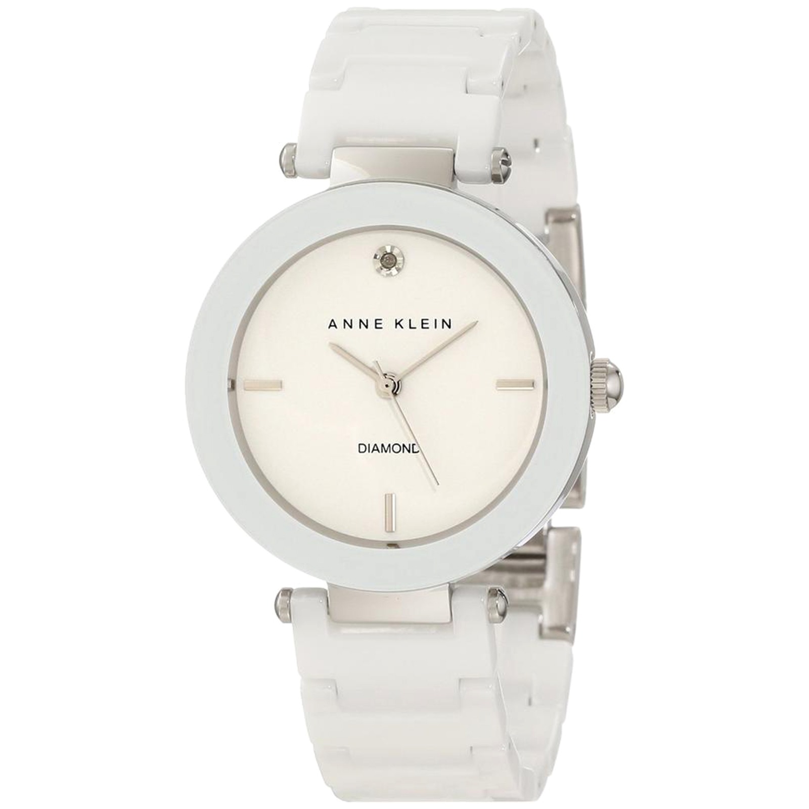 Anne Klein Women's Diamond Accented Ceramic Quartz Watch - White