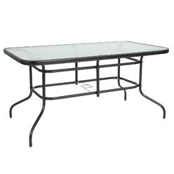 Flash Furniture 31.5 X 55 Rectangular Tempered Glass Metal Table With Umbrella Hole