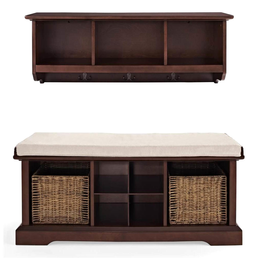Crosley Furniture Entryway Bench and Shelf Set Mahogany