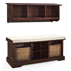 Crosley Furniture Crosley Brands Brennan 2Pc Entryway Set Mahogany/Tan - Bench, Shelf