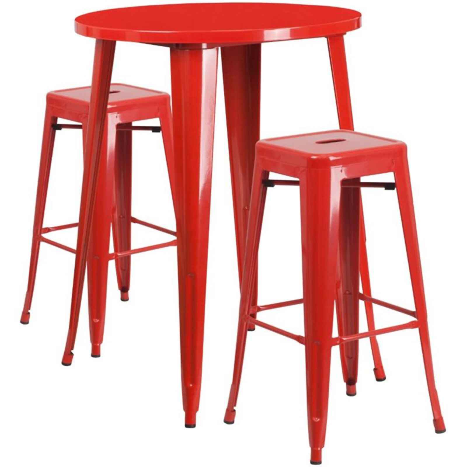 Flash Furniture 30" Indoor Outdoor Round Bar Table with 2 Square Stools - Red