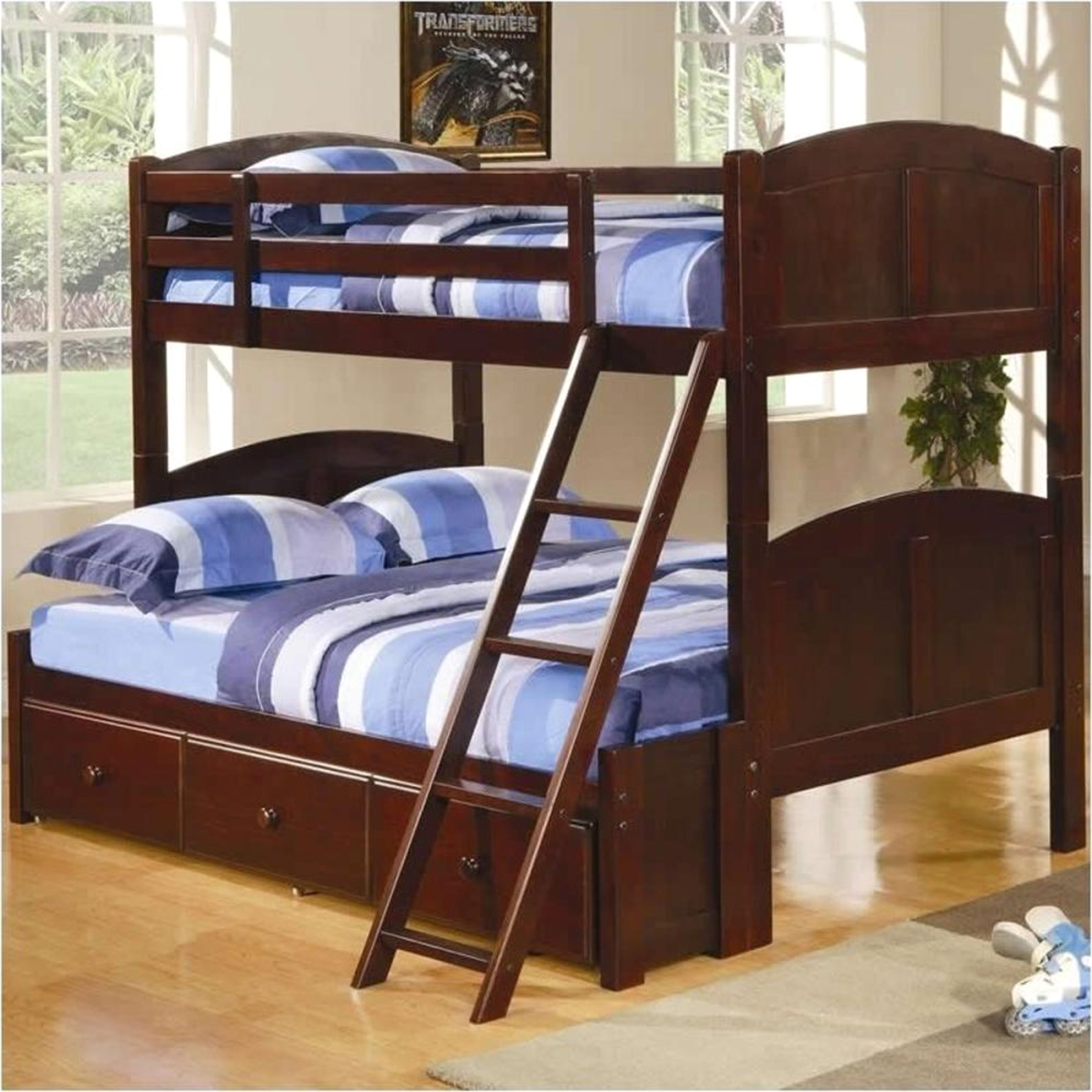 Bowery Hill Twin over Full Bunk Bed with Ladder - Cappuccino