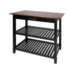 Casual Home Kitchen Island with Solid American Hardwood Top, Walnut&black