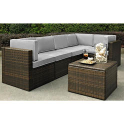 Crosley Furniture Palm Harbor 6Pc Outdoor Wicker Sectional Set Gray/Brown - Coffee Sectional Table, 3 Corner Chairs, & 2 Center Chairs