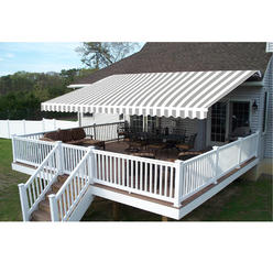 ALEKO Retractable 10&' X 8&' Home Patio Awning Canopy Grey and White Stripes