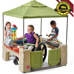 Step 2 Step2 All Around Playtime Patio with Canopy, Kid Indoor and Outdoor Kitchen Playset, Sensory Playhouse, Kids Ages 2+ years old, 
