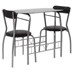 Flash Furniture Sutton 3 Piece Space-Saver Bistro Set with Black Glass Top Table and Black...