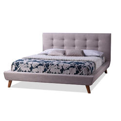 Baxton Studio Jonesy Scandinavian Style Mid Century Linen Fabric Upholstered Platform Bed, King, Beige