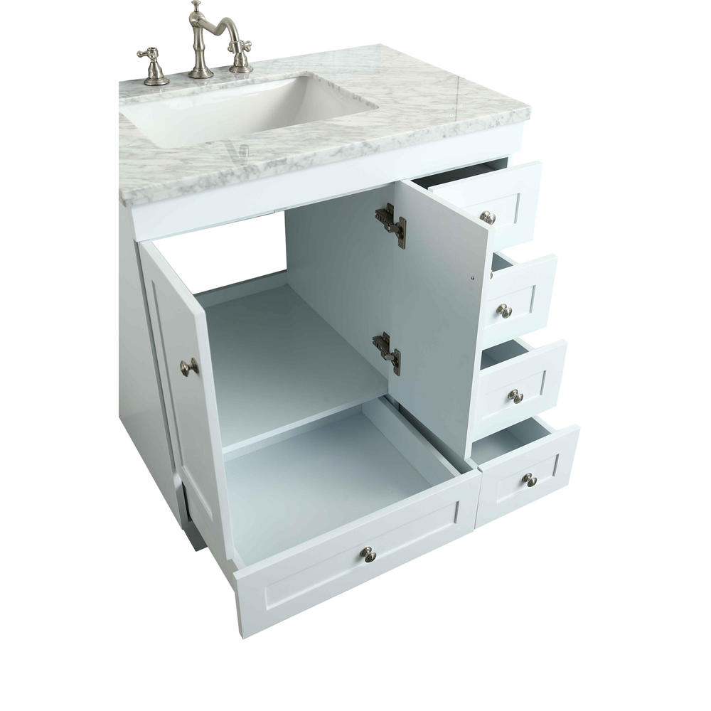 Eviva Acclaim 30" Bathroom Vanity with Carrera Marble Counter-Top - White