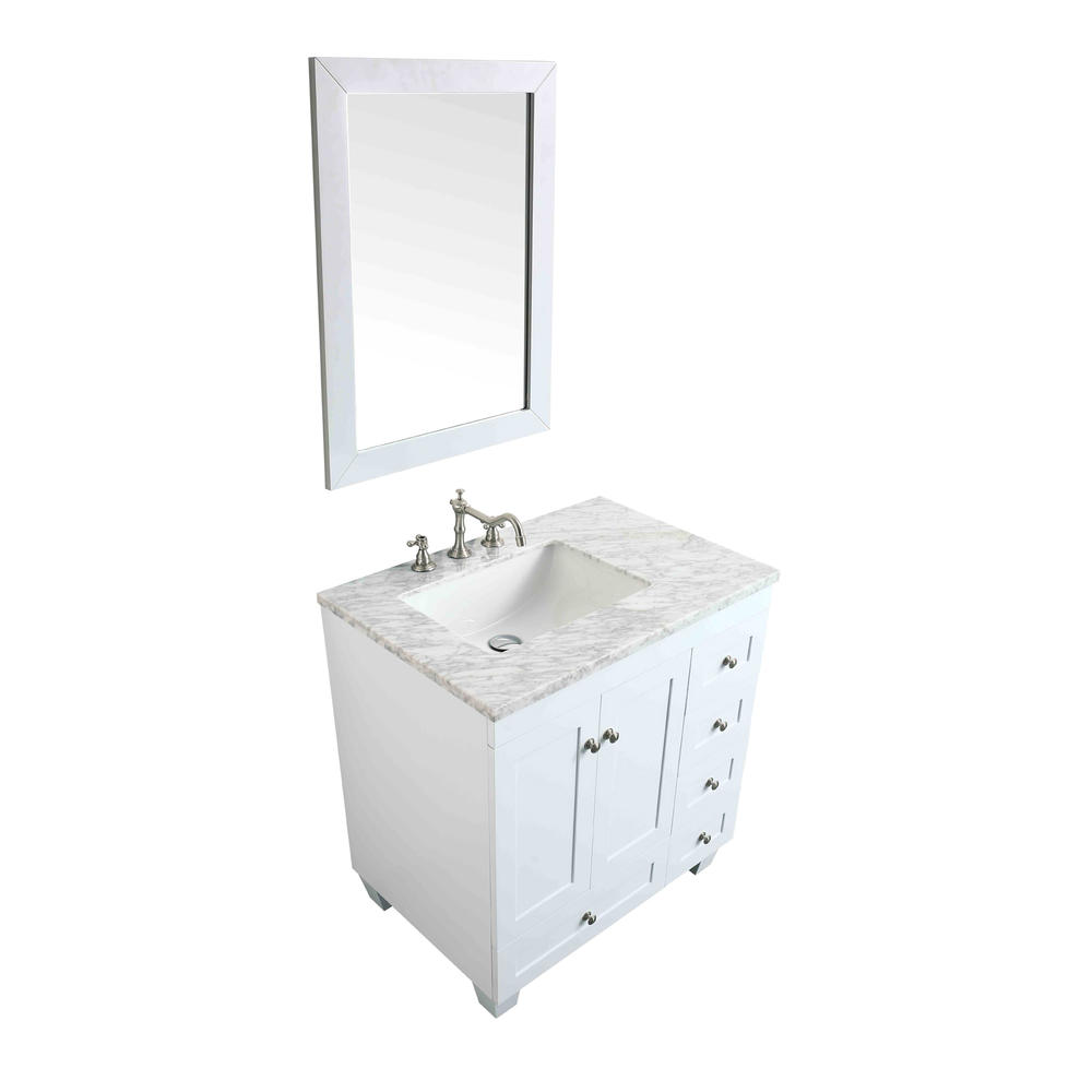 Eviva Acclaim 30" Bathroom Vanity with Carrera Marble Counter-Top - White