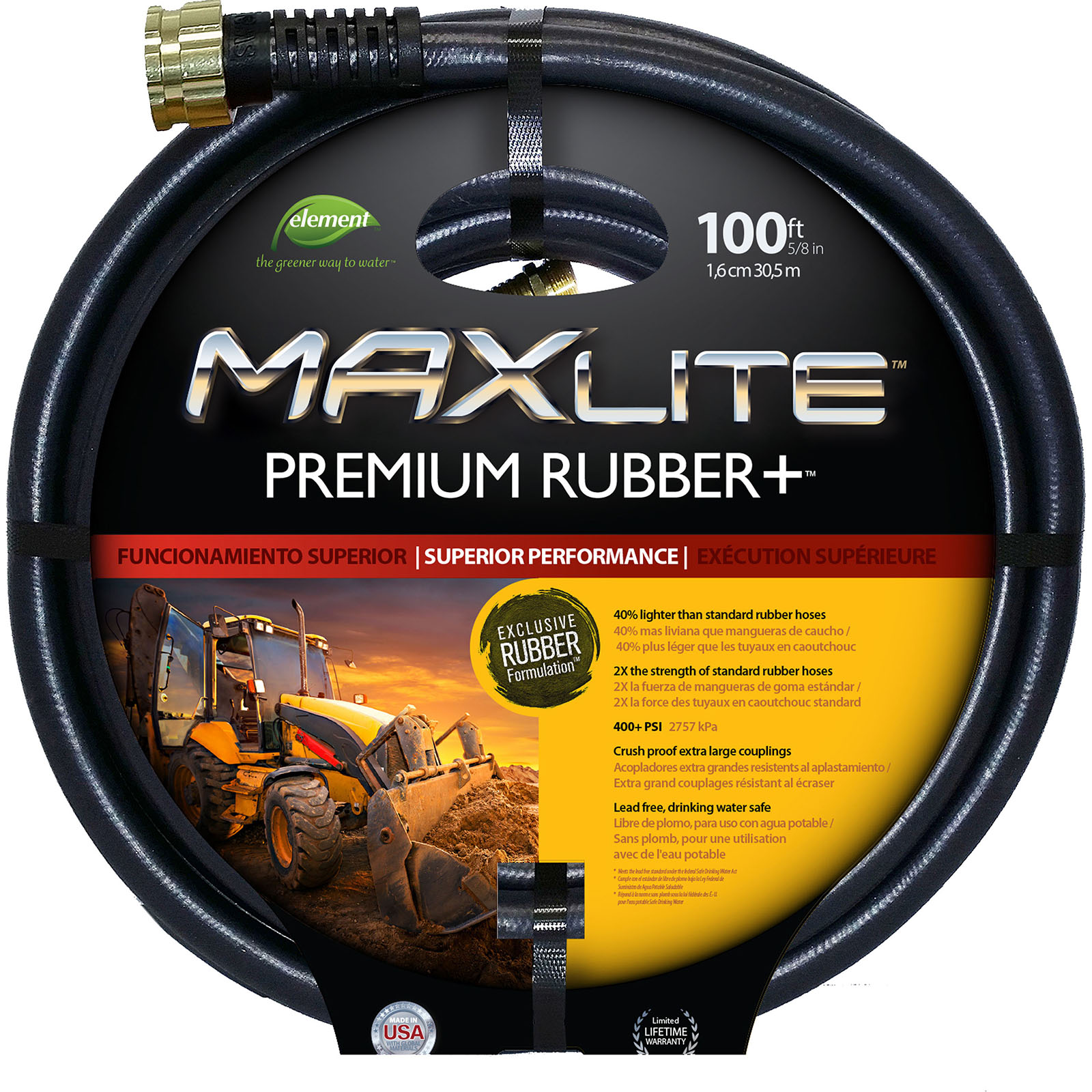 Swan SGC58100  MAXLite 100&apos; Premium Black Rubber+ Garden Hose