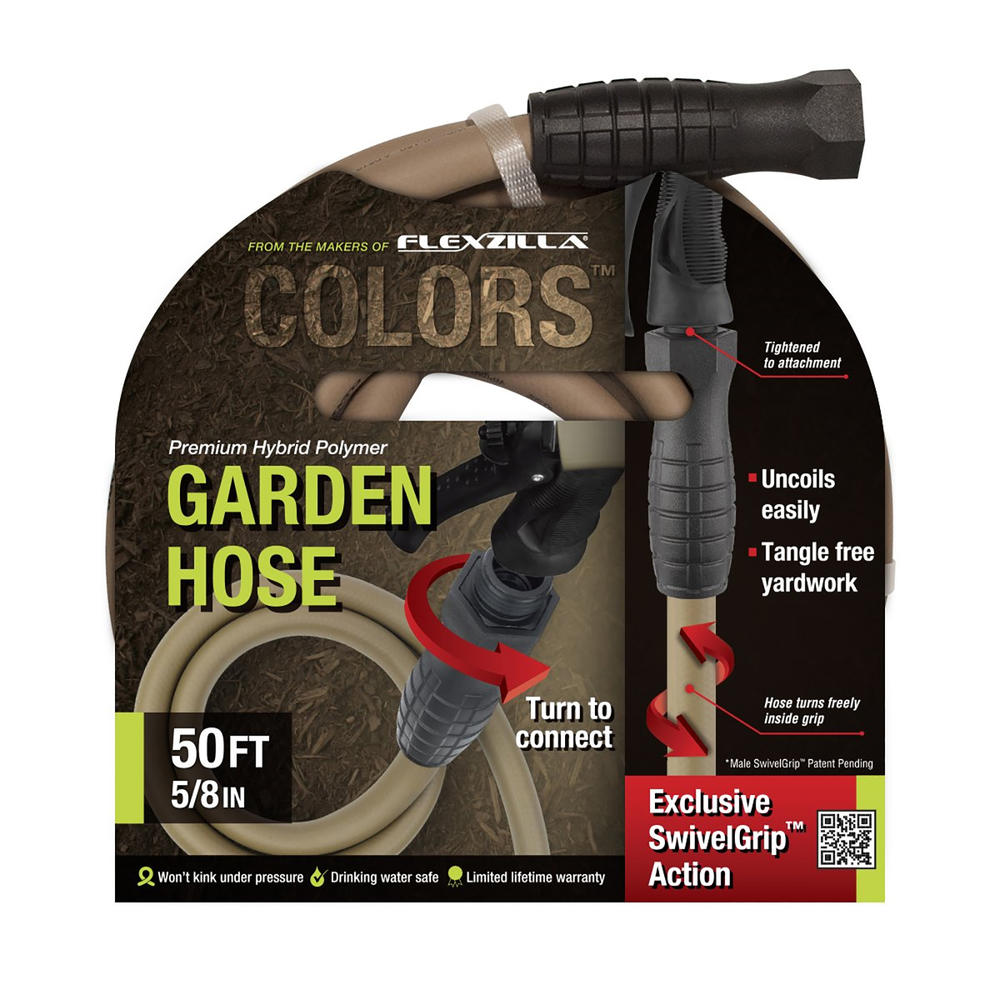 Flexzilla HFZC550BRS Colors 5/8â€x50â€™ Garden Hose with Swivelgrip - Mulch Brown