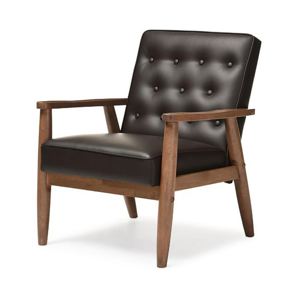 Baxton Studio Sorrento Upholstered Wood Lounge Chair - Dark Brown