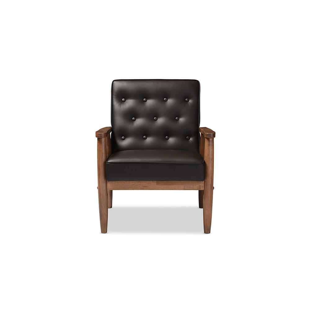 Baxton Studio Sorrento Upholstered Wood Lounge Chair - Dark Brown