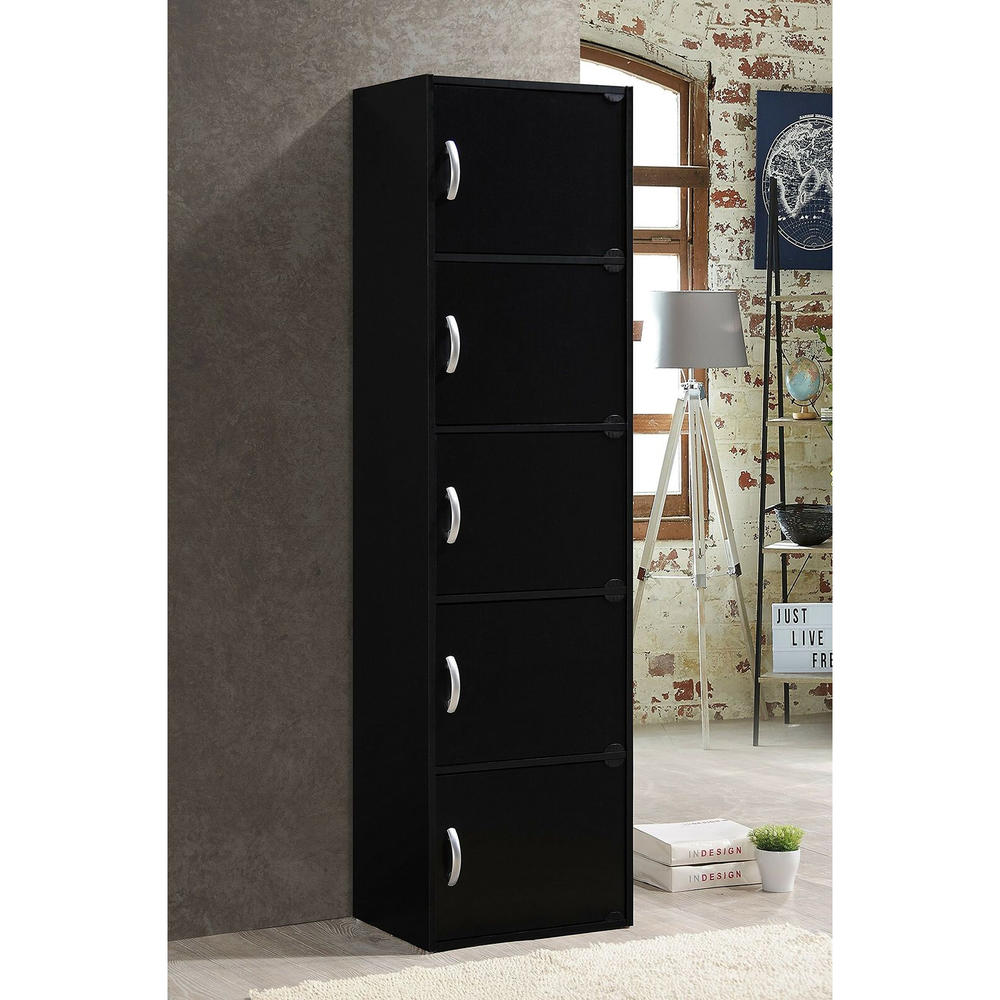 Hodedah Import 5 Door Enclosed Storage Cabinet - Black