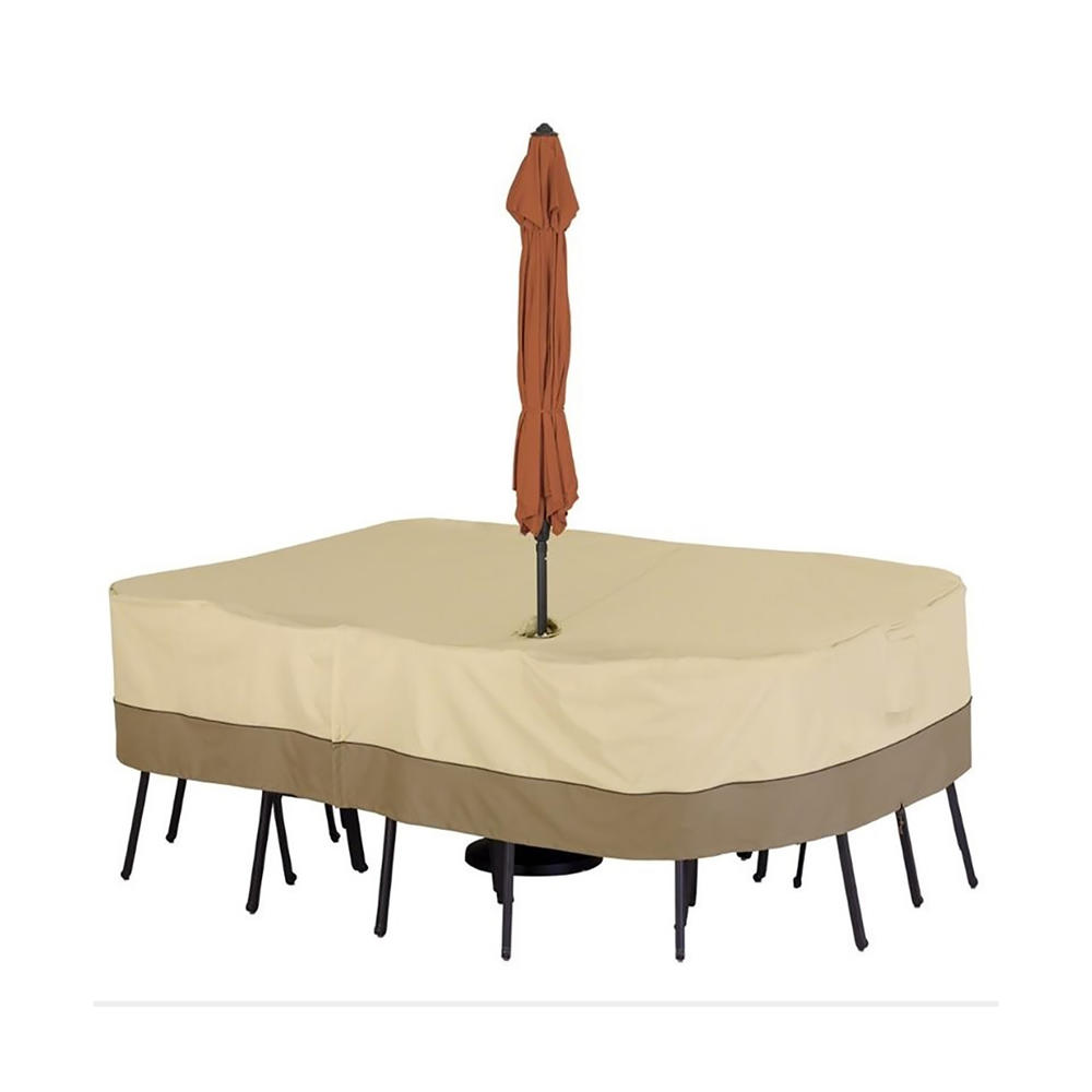 Classic Accessories Veranda Rectangular/Oval Patio Table and Chair Set Cover w/ Umbrella Hole
