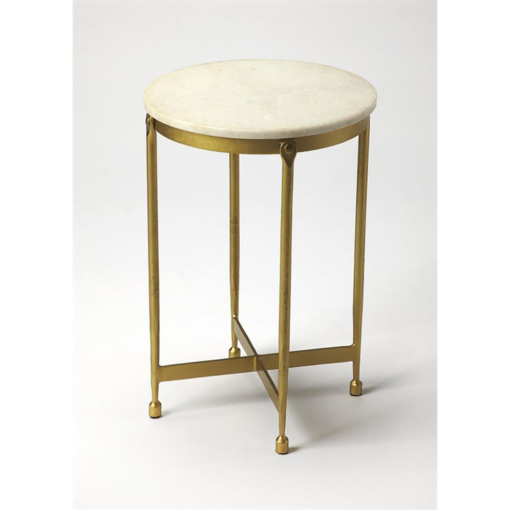 Butler Specialty Company Claypool White Marble Accent Table - Antique Brass