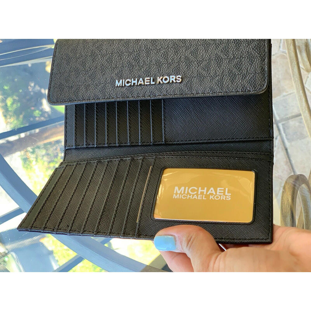 Michael Kors Jet Set Travel Signature MK Large Trifold Wallet - Black