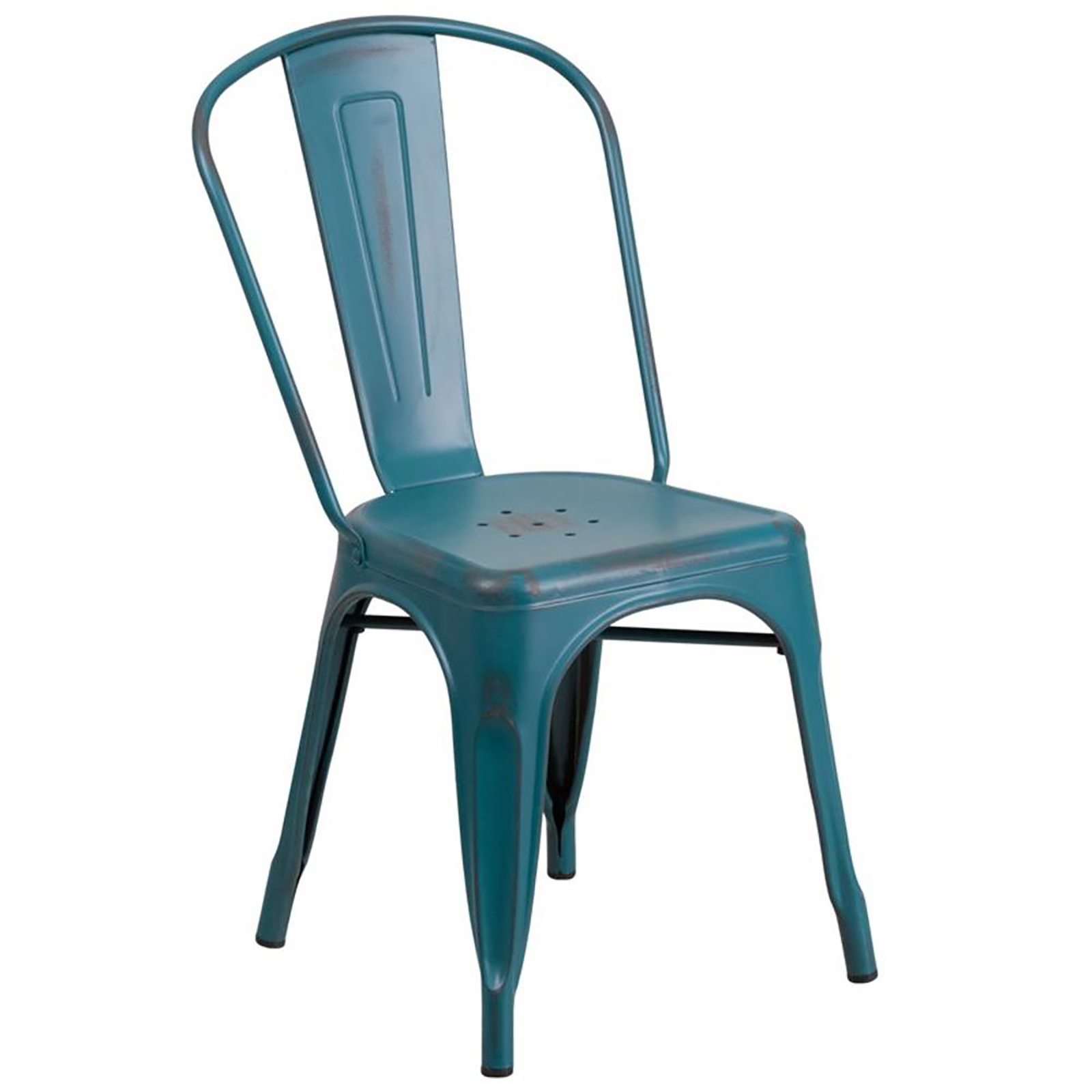 Flash Furniture Metal Indoor Outdoor Stackable Chair - Distressed Kelly Blue Teal