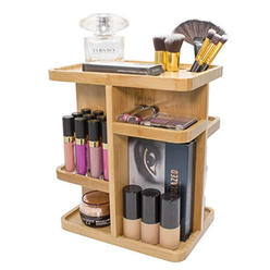 sorbus 360 bamboo cosmetic organizer, multi-function storage carousel for makeup, toiletries, and more  for vanity, desk, bathr