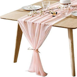 BOXAN Gorgeous Blush Pink Sheer Table Runner 30x120 Inch for Light Peach Romantic Wedding Decor, Bridal & Baby Shower, Birthday 