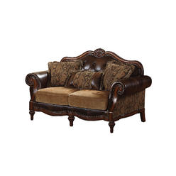Acme Furniture Loveseat (w/3 Pillows), 2-Tone Brown PU & Chenille 05496