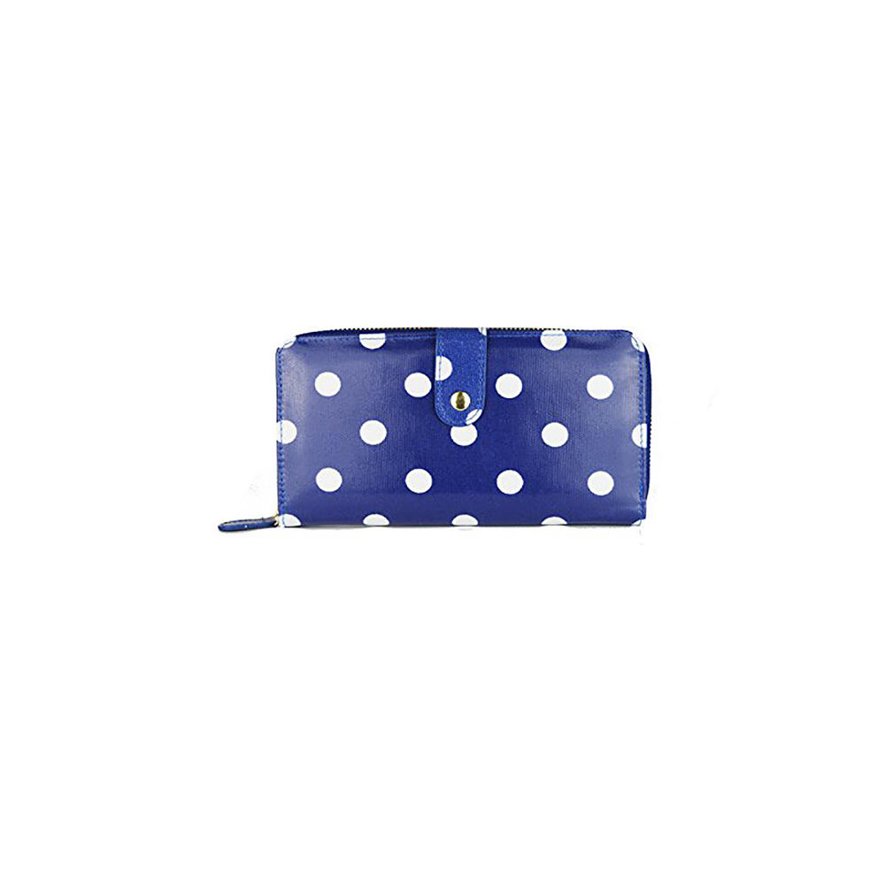 Miss Lulu Designer Oilcloth Polka Dots Zip Wallet for Women - Blue