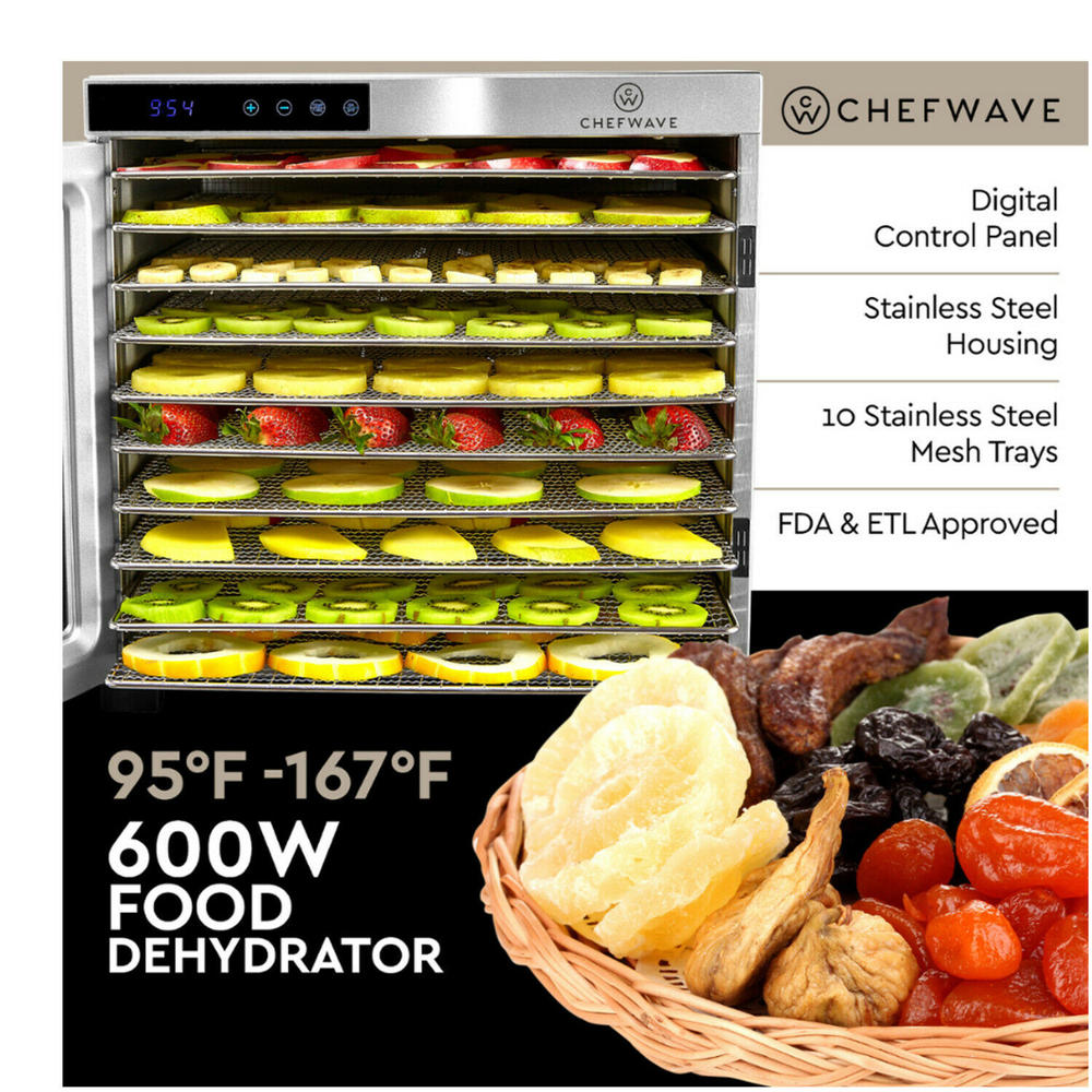 ChefWave CW-FD10  Secco Pro Food Dehydrator with 10 Drying Racks - Stainless Steel
