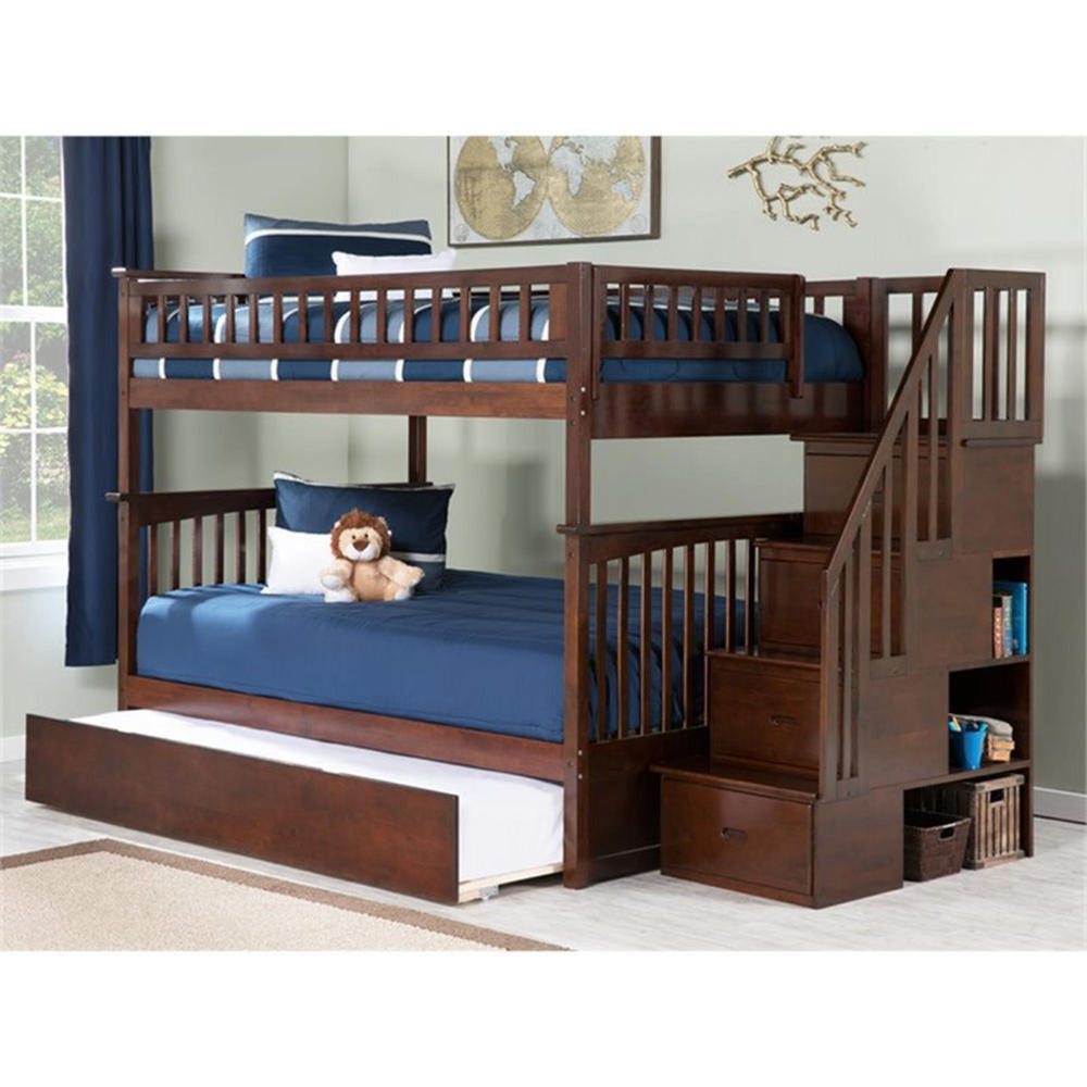 Atlantic AB55854 Columbia Staircase Trundle Full Over Full Bunk Bed - Walnut