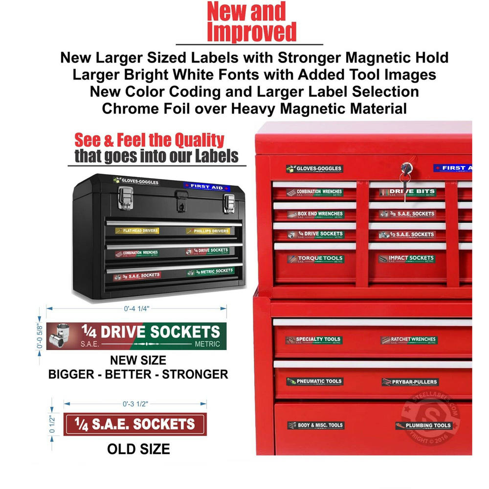 Steel Labels 45pc. Adjustable Magnetic Toolbox Labels