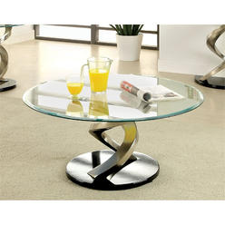 Furniture of America crook Stainless Steel coffee Table in Silver Satin Plated