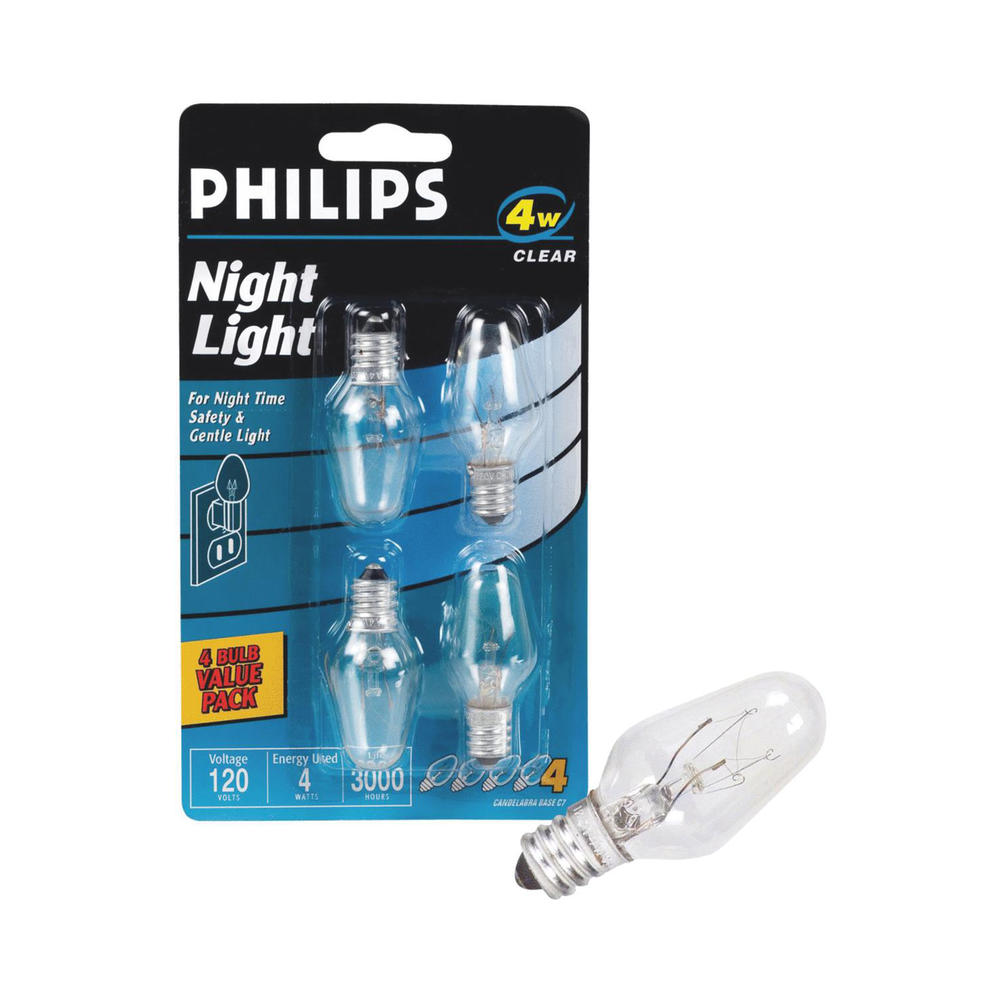Philips 247411 4W Clear Candelabra C7 Incandescent Night Light Bulb