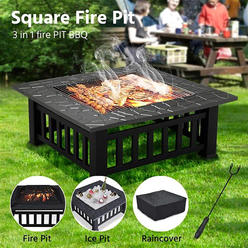 Yaheetech Outdoor 32" Outdoor Metal Firepit Backyard Patio Garden Square Stove With Protect Cover