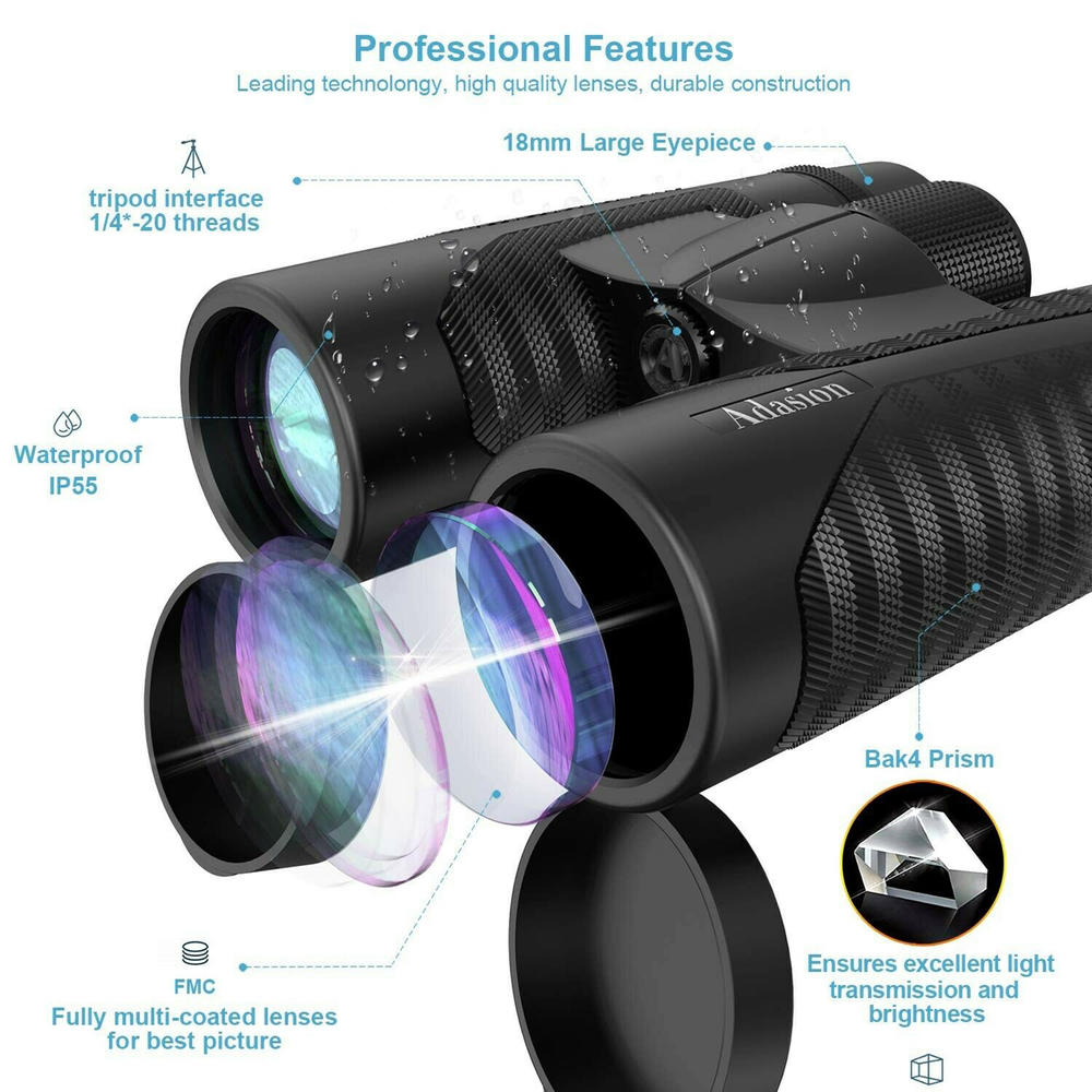 Adasion 12 x 42 Binoculars for Adults with New Smartphone Photograph Adapter