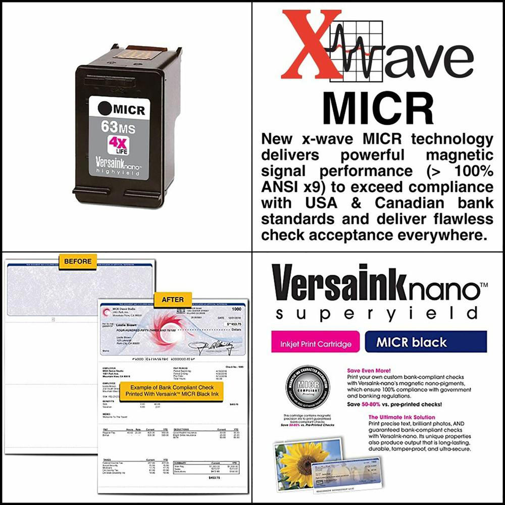 VersaInk VH63MS-5263 Nano HP-63 MS Black MICR Ink Cartridge for Check Printing