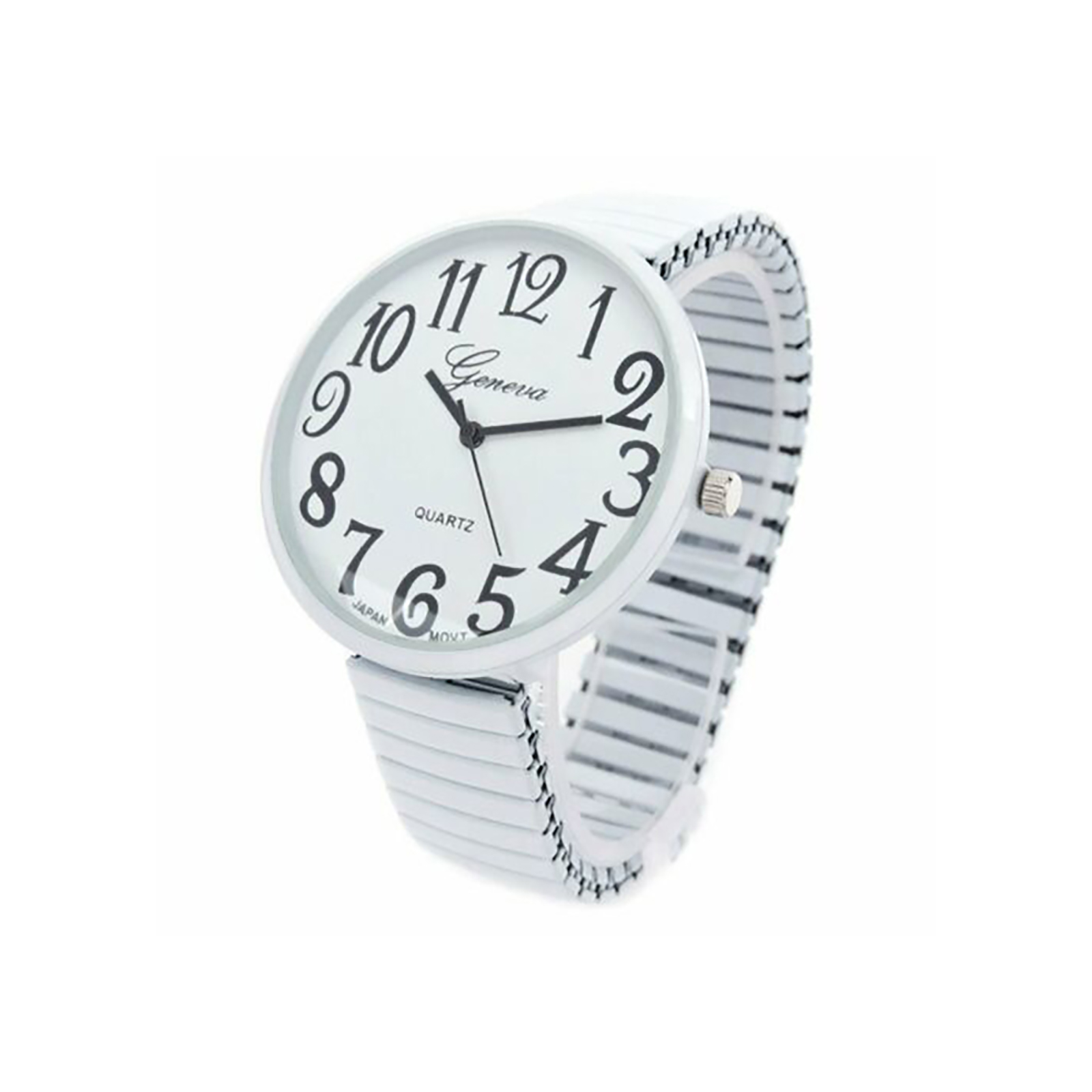 Geneva Super Large Face Stretch Band Watch White