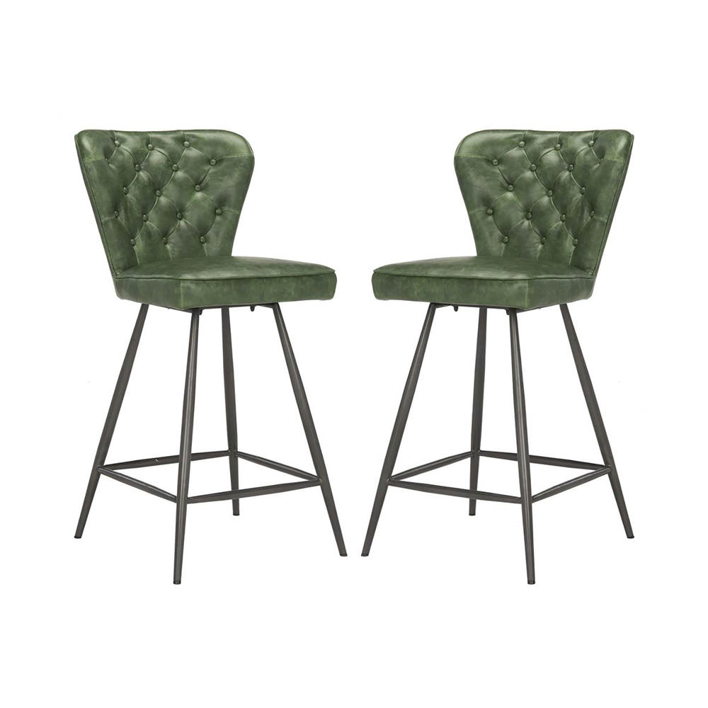 Safavieh 2pc. Ashby Leather Tufted Swivel Counter Stools – Green