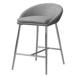 Monarch Specialties Bar Stool, Set Of 2, Counter Height, Kitchen, Metal, Fabric, Grey, Chrome, Contemporary, Modern