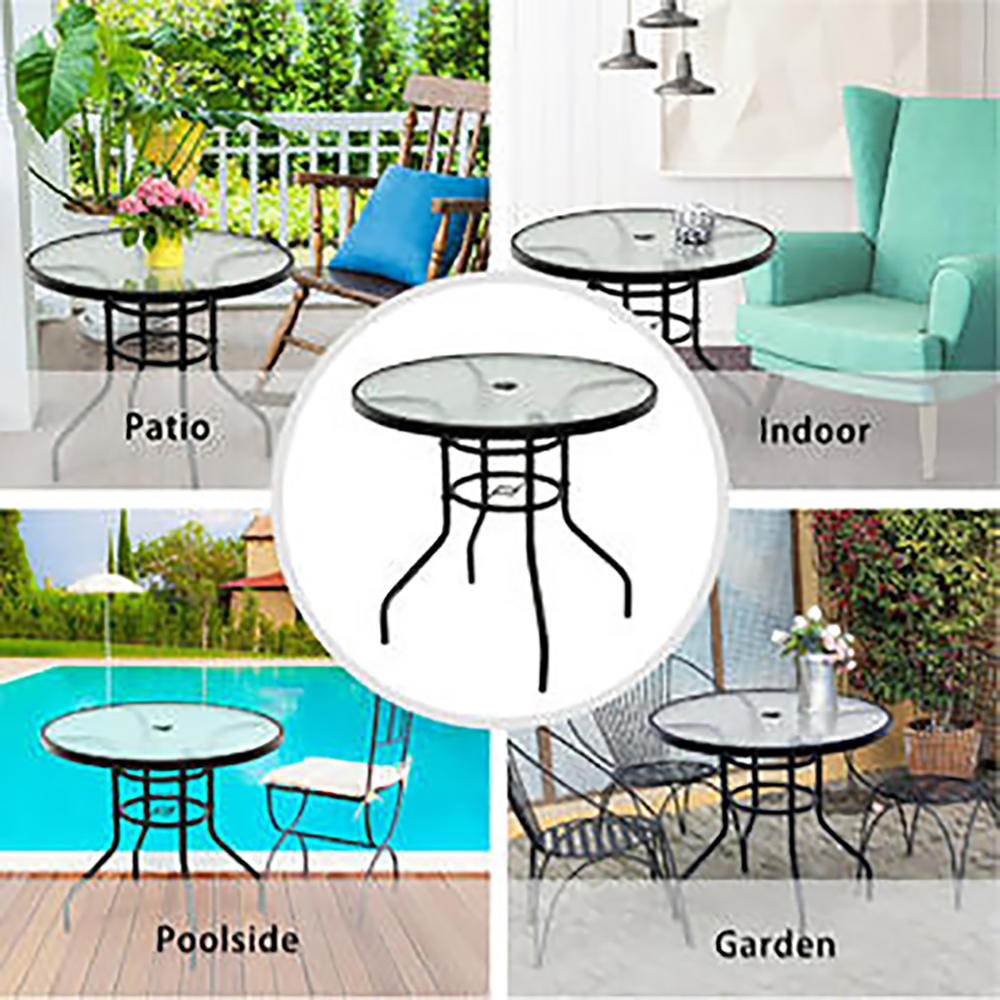 Costway 32" Round Glass Top Patio Table Black