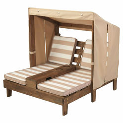 KidKraft Wooden Outdoor Double chaise Lounge with cup Holders, Patio Furniture for Kids or Pets, Espresso with Oatmeal and White
