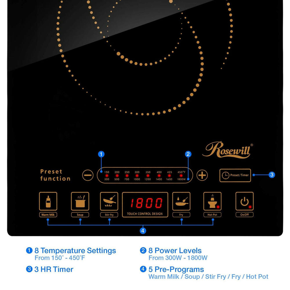 Rosewill RHAI16002 5 Pre Programmed Induction Cooker Cooktop with