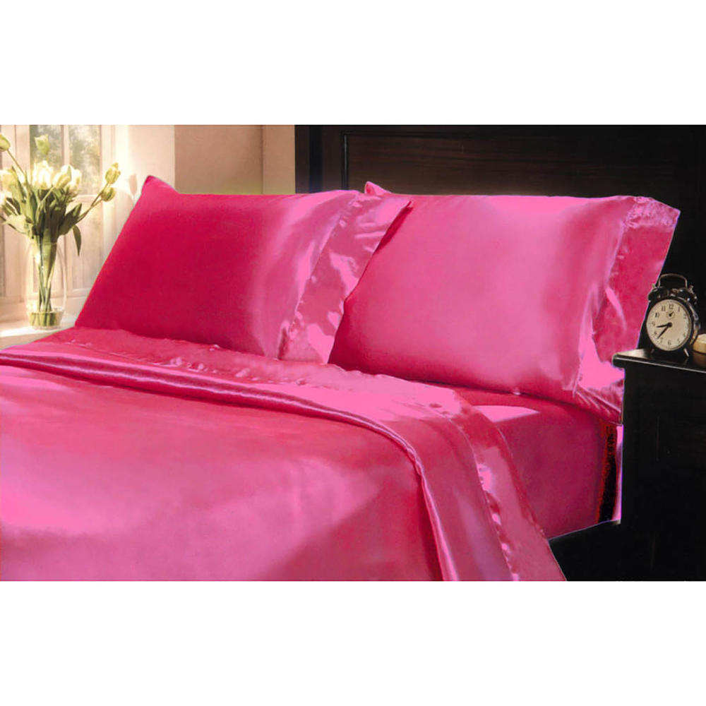 HG station 4pc. Satin Bedsheet and Pillowcase Set - Hot Pink