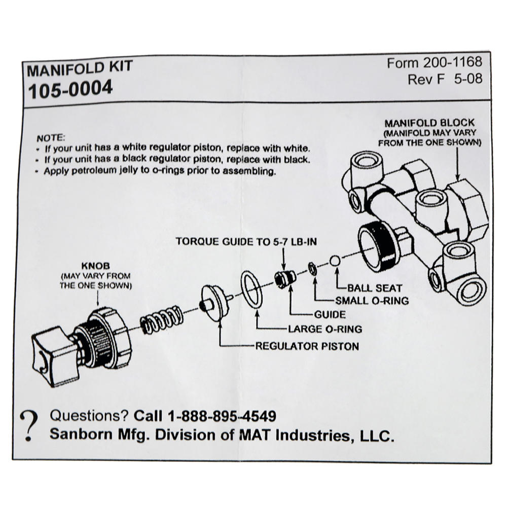Sanborn / Coleman Powermate 1050004 5pc. Manifold Regulator Repair Kit